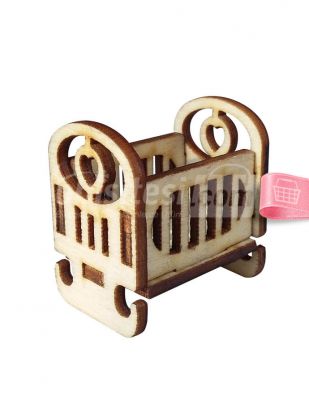 Ahşap Mini Beşik - 2 x 4 x 4 cm - KMY20T