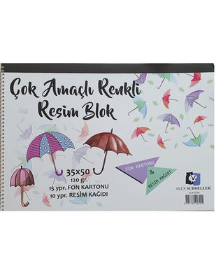 Alex Schoeller Çok Amaçlı Renkli Resim Blok - 25 x 35 cm - Fon 15 Yaprak, Resim 10 Yaprak