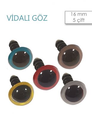 Amigurumi Vidalı Göz - 16 mm - 5 Çift