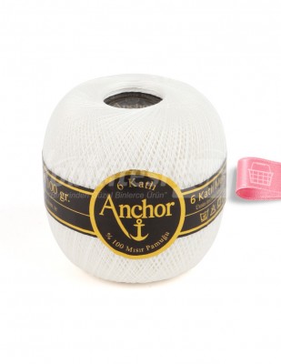 ANCHOR - Anchor 6 Katlı Dantel İpliği - No: 50 - 100 gr - Beyaz