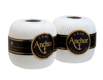 Anchor 6 Katlı Dantel İpliği - No: 50 - 100 gr - Beyaz