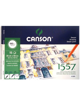 CANSON - Canson 1557 Dokulu Sulu ve Kuru Teknik için Çizim Defteri - 35 x 50 cm 180 gr 15 Yaprak