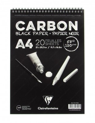 CLAIREFONTAINE - Clairefontaine Carbon Black Paper, Siyah Yapraklı Çizim Defteri, A4 - 120 gr - 20 Yaprak