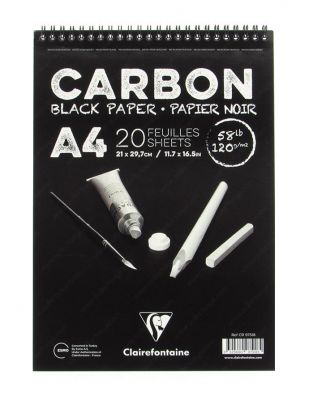 Clairefontaine Carbon Black Paper, Siyah Yapraklı Çizim Defteri, A4 - 120 gr - 20 Yaprak