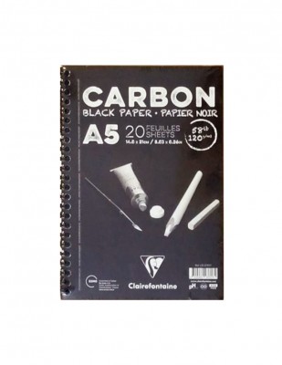 CLAIREFONTAINE - Clairefontaine Carbon Black Paper, Siyah Yapraklı Çizim Defteri, A5 - 120 gr - 20 Yaprak