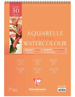 Clairefontaine Aquarelle Etival Watercolour PaperGrain Fin, Cold Press, A3 - 300 gr - 30 Yaprak