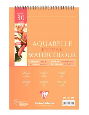 CLAIREFONTAINE - Clairefontaine Aquarelle Etival Watercolour PaperGrain Fin, Cold Press, A4 - 300 gr - 30 Yaprak