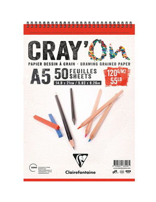 CLAIREFONTAINE - Clairefontaine Cray'On Çizim Defteri, Sipiralli Eskiz Defteri - A5 50 Yaprak