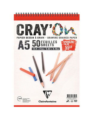 Clairefontaine Cray'On Çizim Defteri, Sipiralli Eskiz Defteri - A5 50 Yaprak