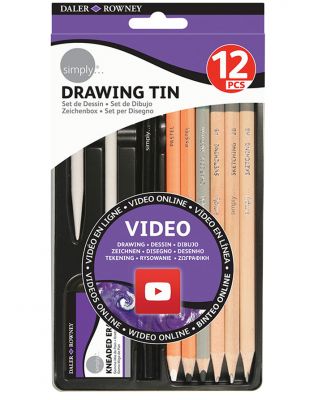 Daler Rowney Simply Drawing Tin,Metal Kutulu Çizim Seti - 12 Parça