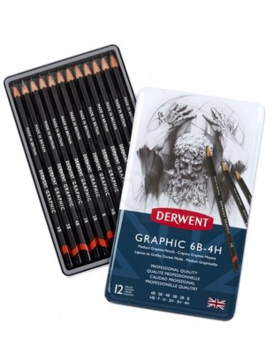  - Derwent Graphic Dereceli Kalem - Medium 12li Set - Metal Kutulu - 6B, 4H