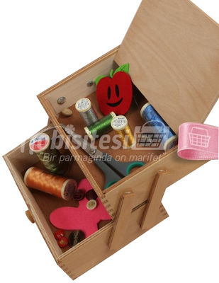 Ahşap Dikiş Kutusu - 2 Katlı - 15 x 21 x 10 cm