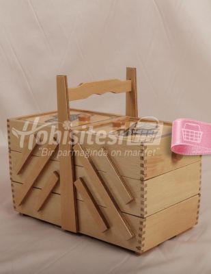 Ahşap Dikiş Kutusu - 3 Katlı - 15 x 30 x 16 cm