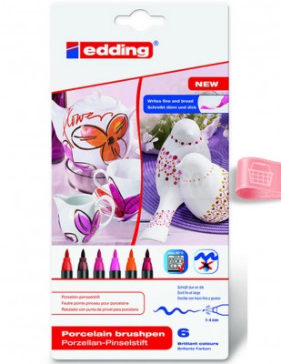 EDDING - Edding 4200 Porselen Kalem Seti - Fırça Uçlu - 6 Renk - Col.999