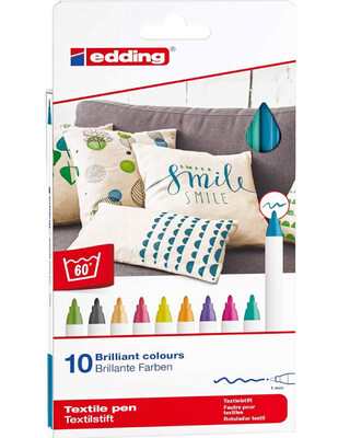 EDDING - Edding 4600 Textile Pens, Kumaş Boyama Kalem Seti - 1 mm Uçlu - 10 Renk - 4600/099