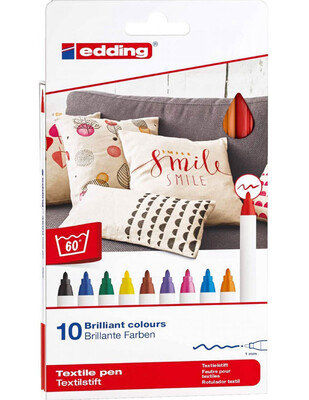 EDDING - Edding 4600 Textile Pens, Kumaş Boyama Kalem Seti - 1 mm Uçlu - 10 Renk - 4600/999