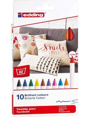 Edding 4600 Textile Pens, Kumaş Boyama Kalem Seti - 1 mm Uçlu - 10 Renk - 4600/999
