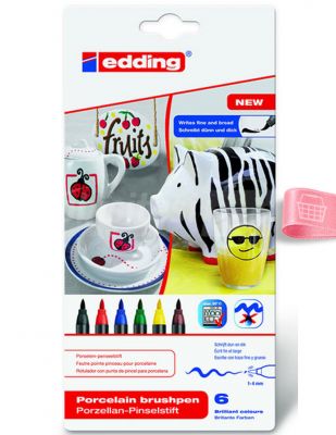 Edding 4200 Porselen Kalem Seti - Fırça Uçlu - 6 Renk - Col.000