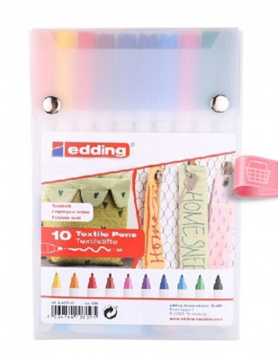 EDDING - Edding 4600 Textile Pens, Kumaş Boyama Kalem Seti - 1 mm Uçlu - 10 Renk
