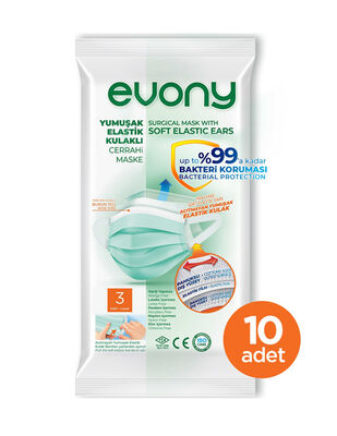 Evony Yumuşak Elasti̇k Kulaklı Cerrahi Maske - 10 Adet