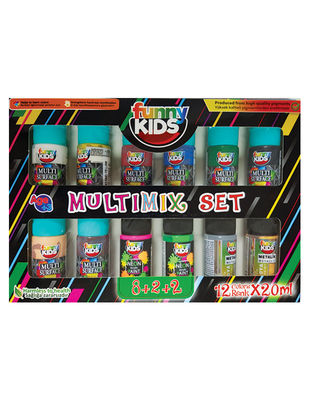Funny Kids Multimix Multisurface Akrilik Boya Seti, Her Renk 20 ml - 12 Renk