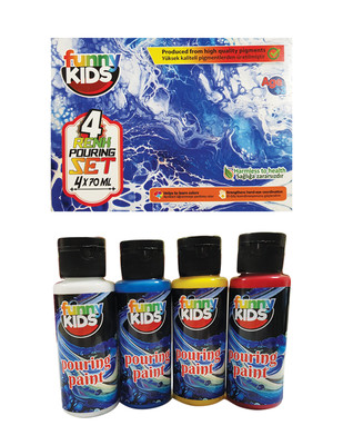 RICH - Funny Kids Pouring Paint, Hazır Akrilik Boya Seti, Her Renk 70 ml - 4 Renk