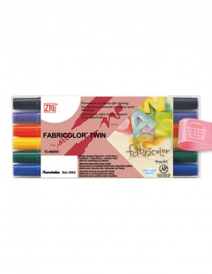 KURETAKE - Kuretake ZIG Fabricolor Çift Uçlu Kumaş Kalem Seti - 6 Renk