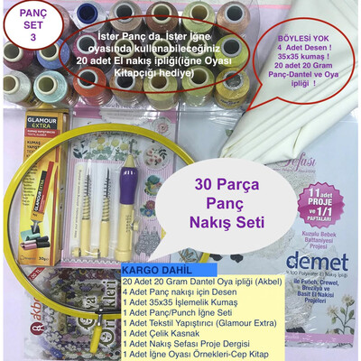  - Panç Nakış Seti 30 Parça - İğne, İplik, Yapıştırıcı, Kasnak, Kumaş - Set3