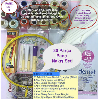 Panç Nakış Seti 30 Parça - İğne, İplik, Yapıştırıcı, Kasnak, Kumaş - Set3