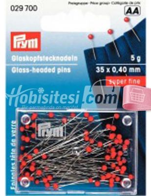 Prym Toplu İğne - Kırmızı Cam Boncuk Başlı - 5 gr - 29700