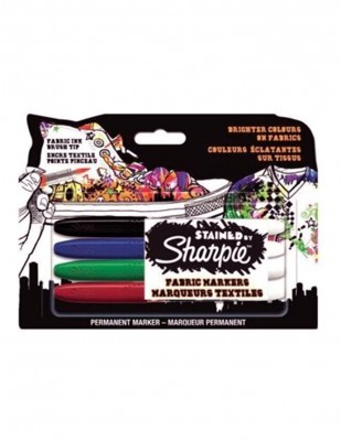 SHARPIE - Sharpie Fabric Marker, Brighter Colours,Fırça Uçlu Kumaş Kalem Seti - 4 Renk