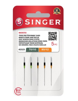 SINGER - Singer Microtex Sıkı Dokuma Kumaş İğnesi - 2023 - No: 10/12 - 5 Adet