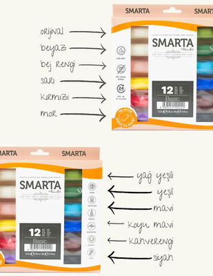 Smarta Hava ile Kuruyan Modelleme Hamuru Seti - 12 Renk (Canlı)- 30000090