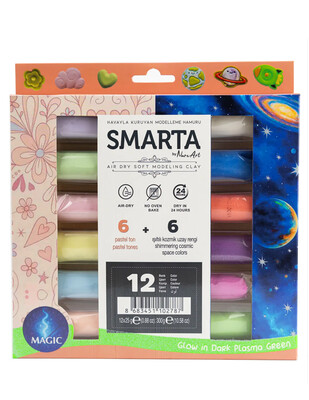 NUREART - Smarta Hava ile Kuruyan Modelleme Hamuru Seti - 12 Renk (Soft - Parlak)- 30000091